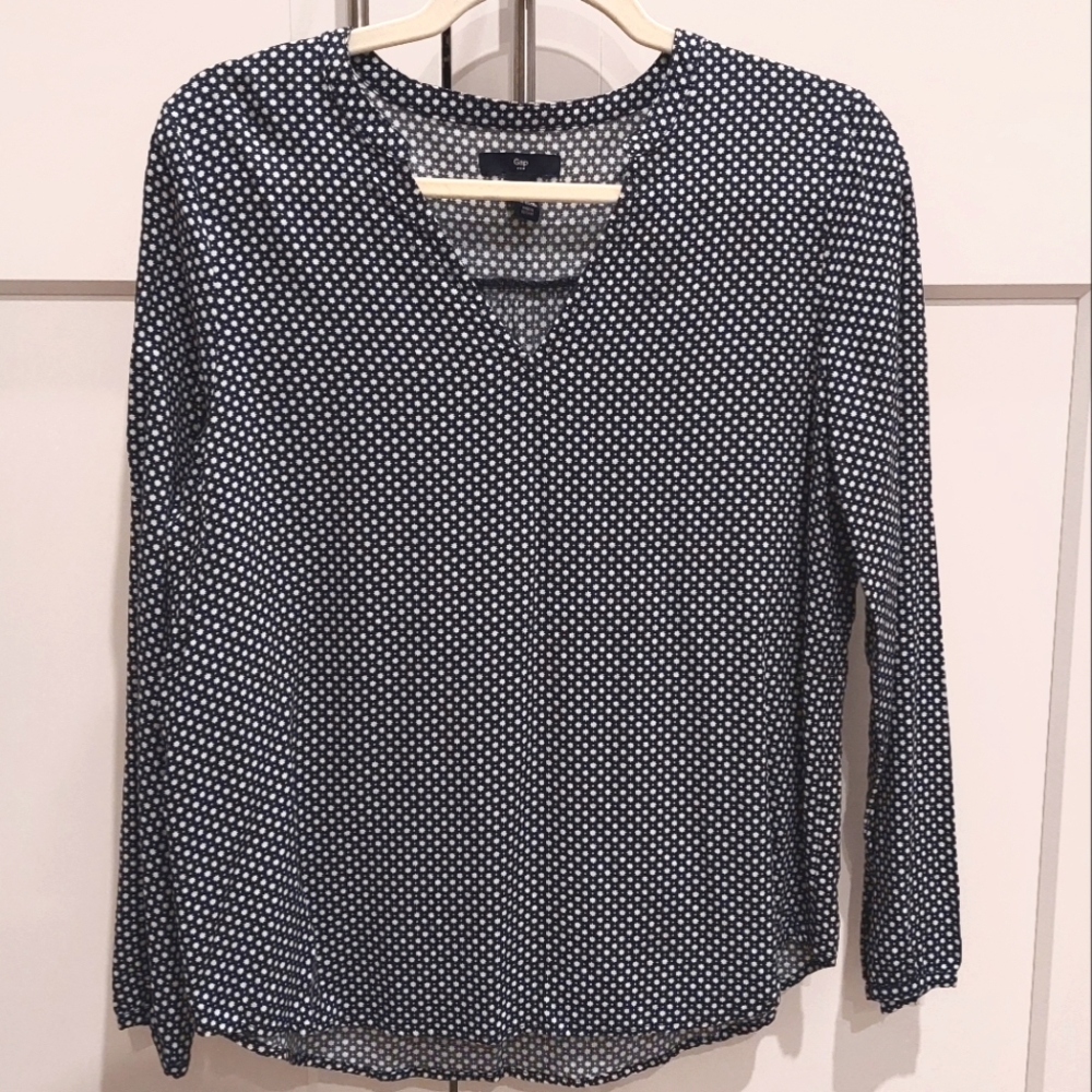 Gap V-neck Long Sleeve Blouse - Medium - Navy